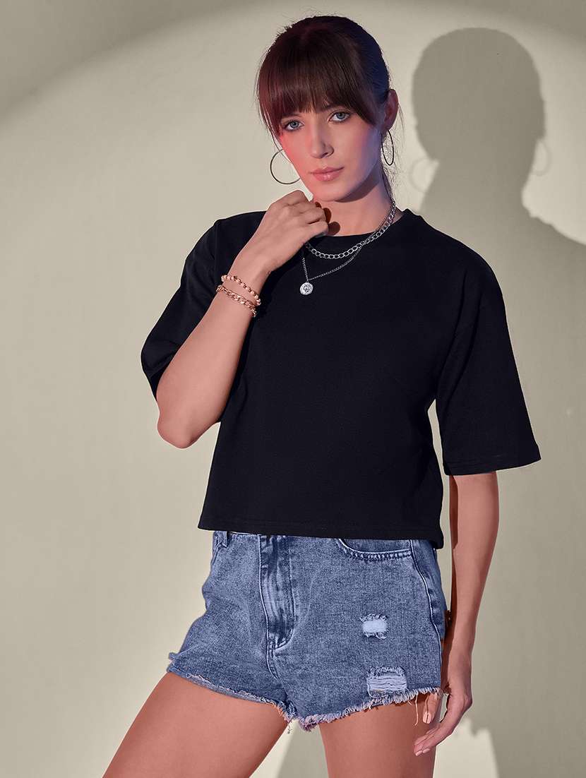 women pack of 2 solid short sleeve crop t-shirt - 21946822 - Standard Image - 5