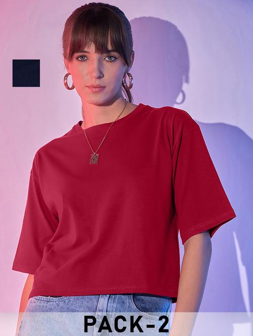 women pack of 2 solid short sleeve crop t-shirt - 21946836 - Standard Image - 0