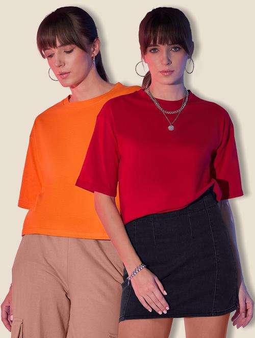 women pack of 2 solid short sleeve crop t-shirt - 21946838 - Standard Image - 0
