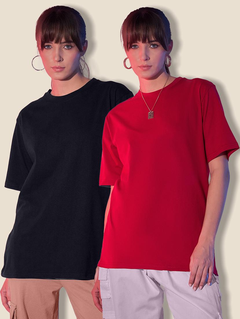 women pack of 2 solid short sleeve oversized t-shirt - 21946840 - Zoom Image - 0