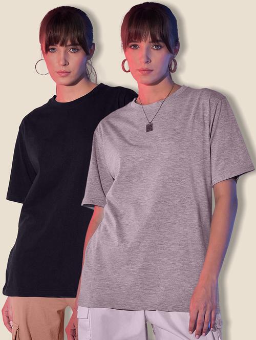 women packof 2 solid short sleeve oversized t-shirt - 21946841 - Standard Image - 0