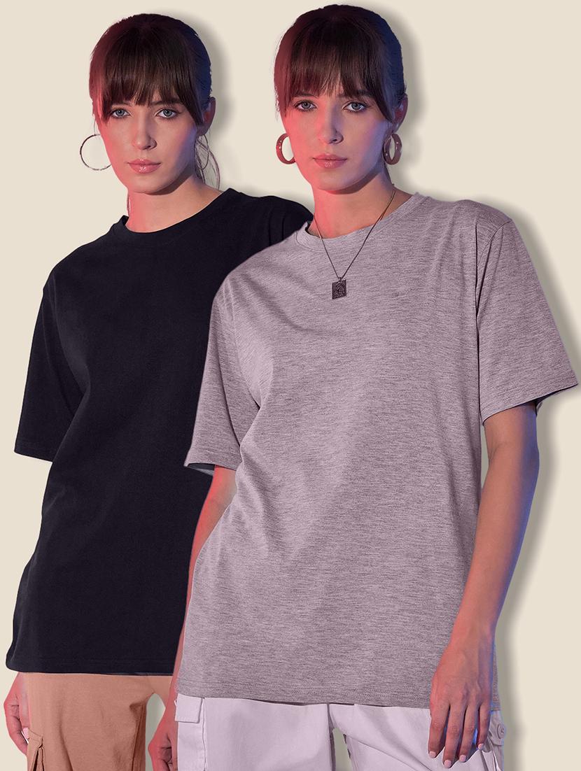 women packof 2 solid short sleeve oversized t-shirt - 21946841 - Zoom Image - 0