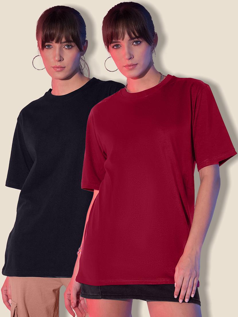 women packof 2 solid short sleeve oversized t-shirt
