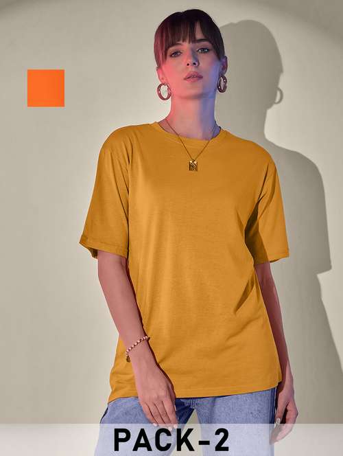 women pack of 2 solid short sleeve oversized t-shirt - 21946844 - Standard Image - 0