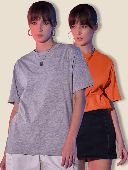 women pack of 2 solid short sleeve oversized t-shirt - 21946846 - Standard Image - 0