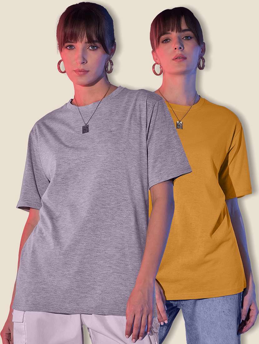 women pack of 2 solid short sleeve oversized t-shirt - 21946854 - Zoom Image - 0