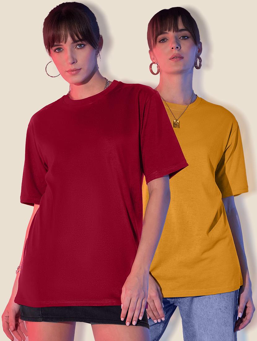women pack of 2 solid short sleeve oversized t-shirt - 21946855 - Zoom Image - 0