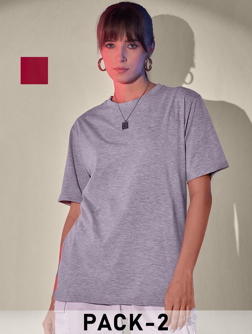 women pack of 2 solid short sleeve oversized t-shirt