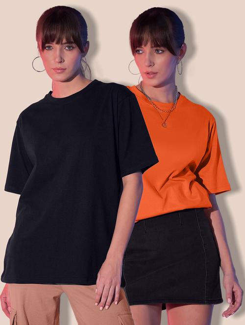 women pack of 2 solid short sleeve oversized t-shirt - 21946859 - Standard Image - 0