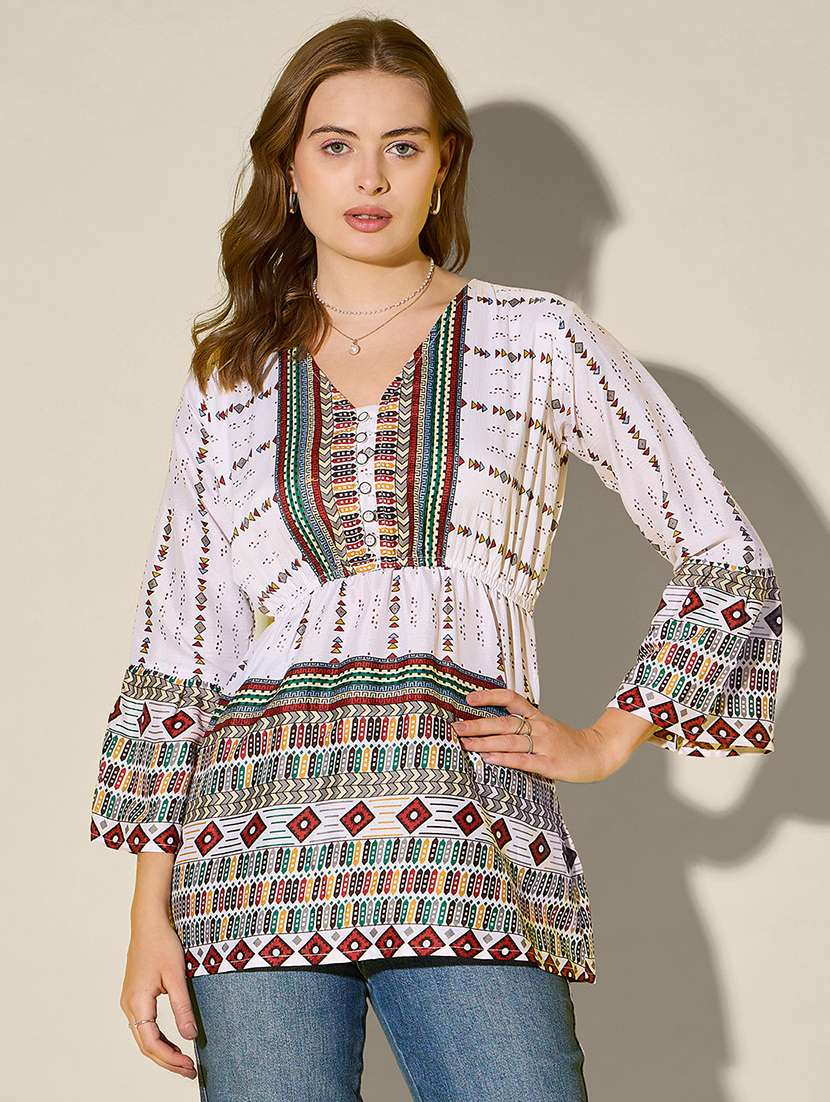 women printed bell sleeve flared top - 21946873 - Zoom Image - 0