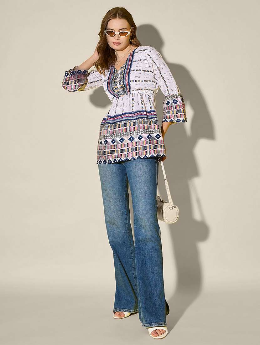 women printed bell sleeve flared top - 21946874 - Standard Image - 5