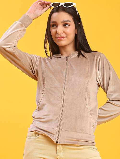 women solid long sleeve hooded sweatshirt - 21946913 -  Standard Image - 0