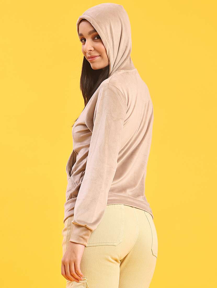 women solid long sleeve hooded sweatshirt - 21946913 -  Standard Image - 3