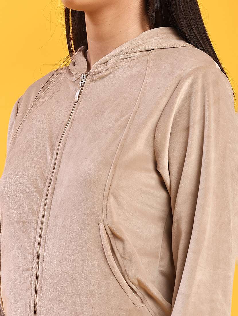 women solid long sleeve hooded sweatshirt - 21946913 -  Standard Image - 5