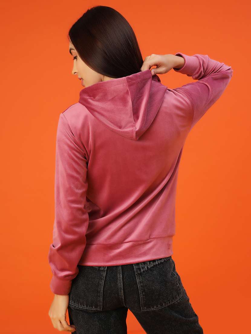 women solid long sleeve hooded sweatshirt - 21946914 -  Standard Image - 3