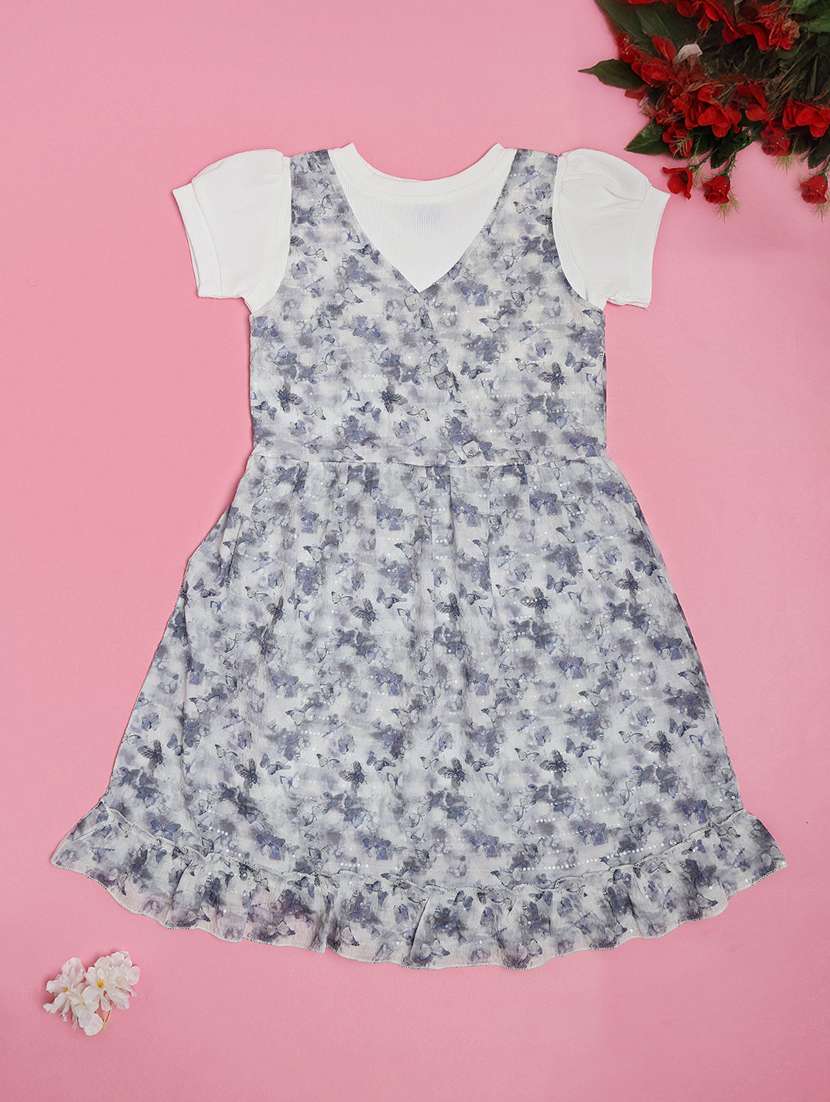 girls printed short sleeve tiered dress