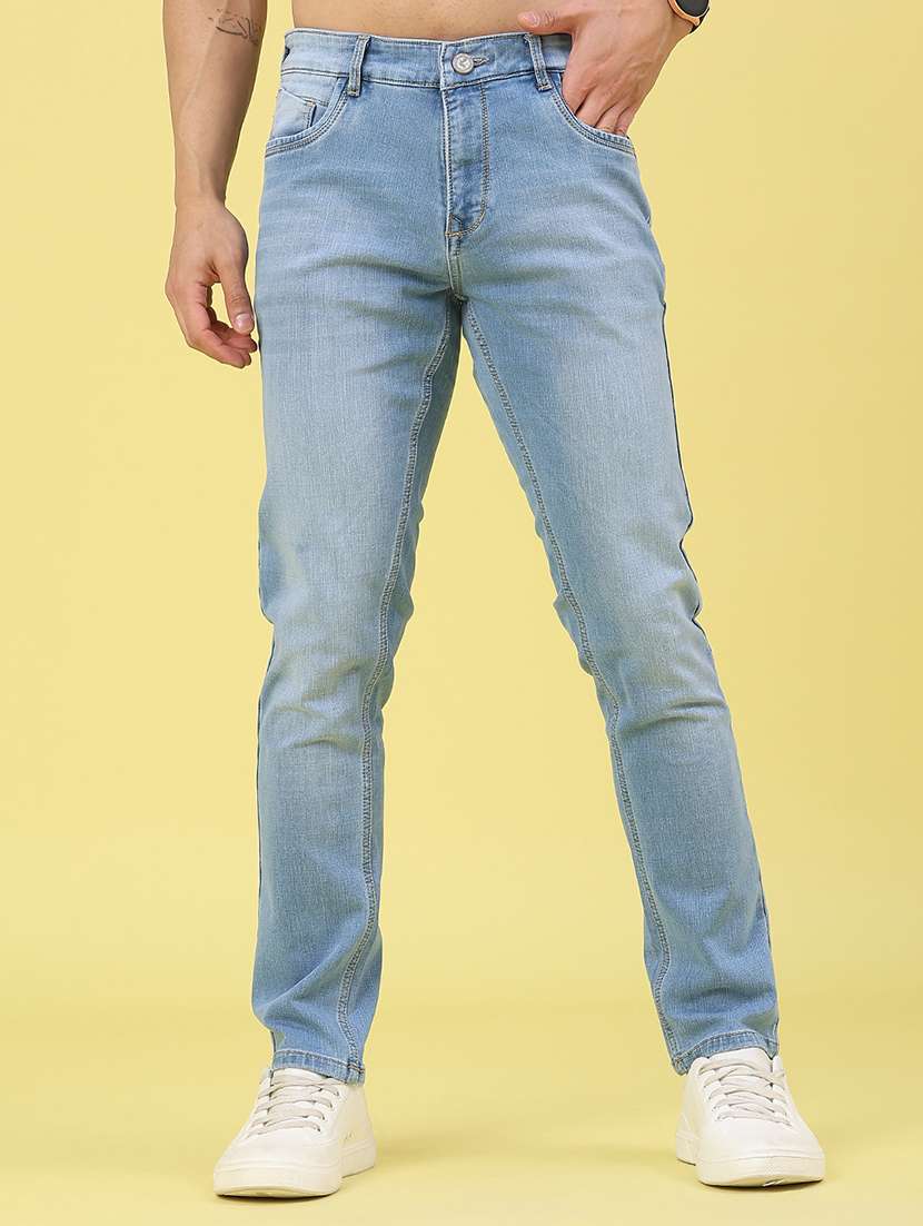 men washed mid rise full length slim fit jeans