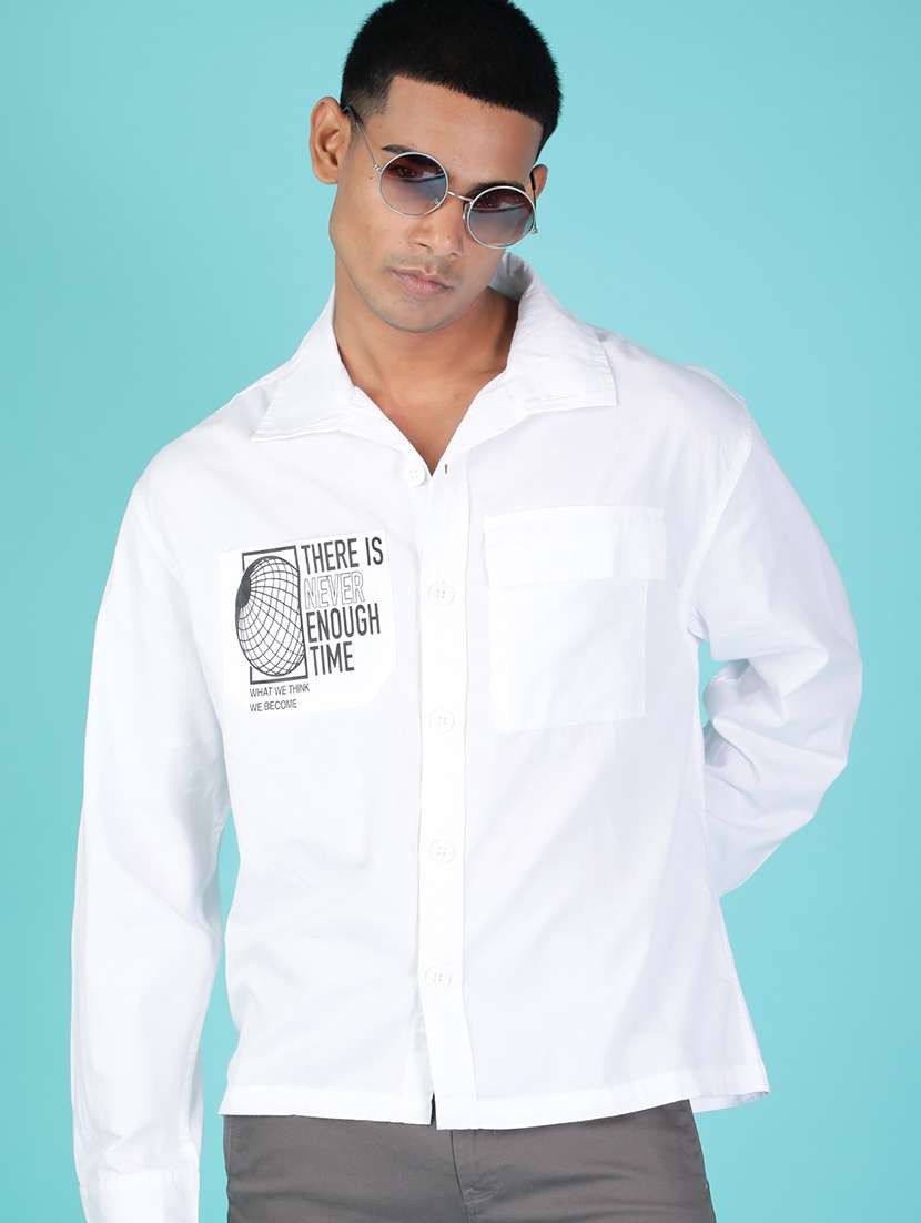 men solid collared long sleeve casual shirt