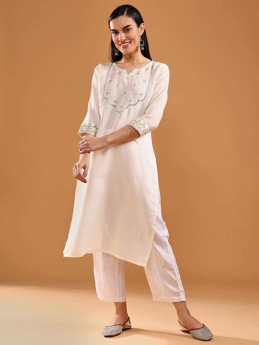 women three quarter sleeve straight kurta