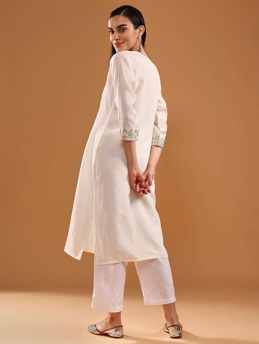 women three quarter sleeve straight kurta - 21947214 -  Standard Image - 3