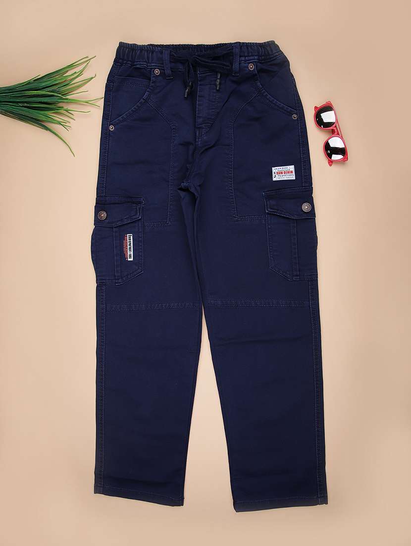 boys solid mid rise denim cargo jean