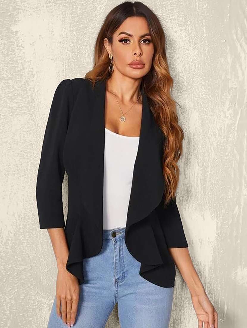 women black solid asymmetric shrug