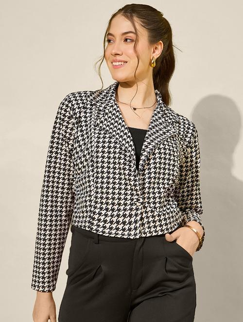 women houndstooth print long sleeve crop blazer - 21947420 - Standard Image - 0