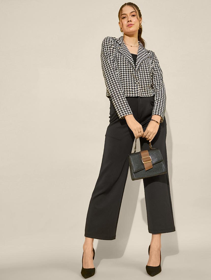 women houndstooth print long sleeve crop blazer - 21947420 - Standard Image - 5
