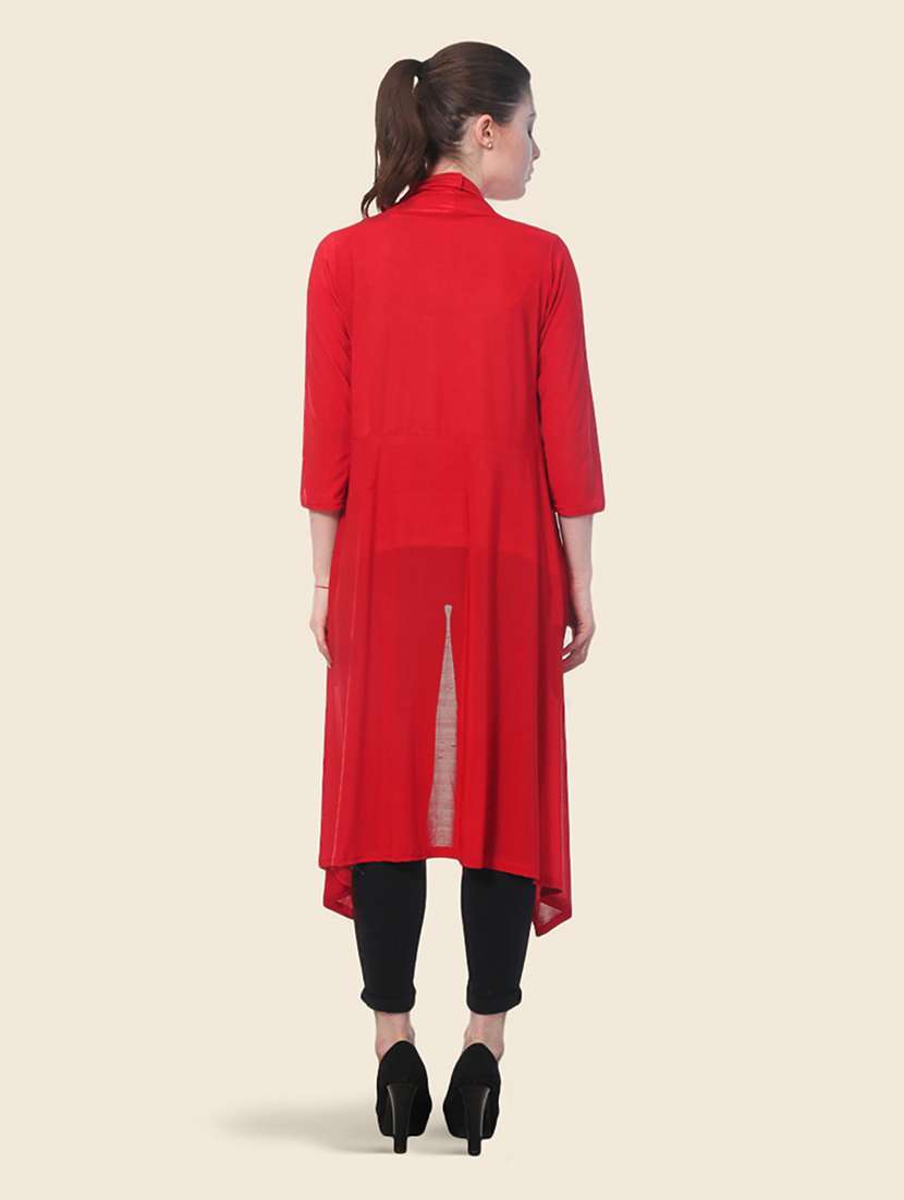 women red solid asymmetric long shrug - 21947423 -  Standard Image - 3