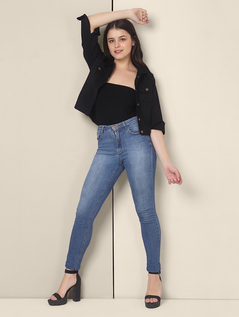 women black solid summer denim jacket - 21947445 - Standard Image - 5