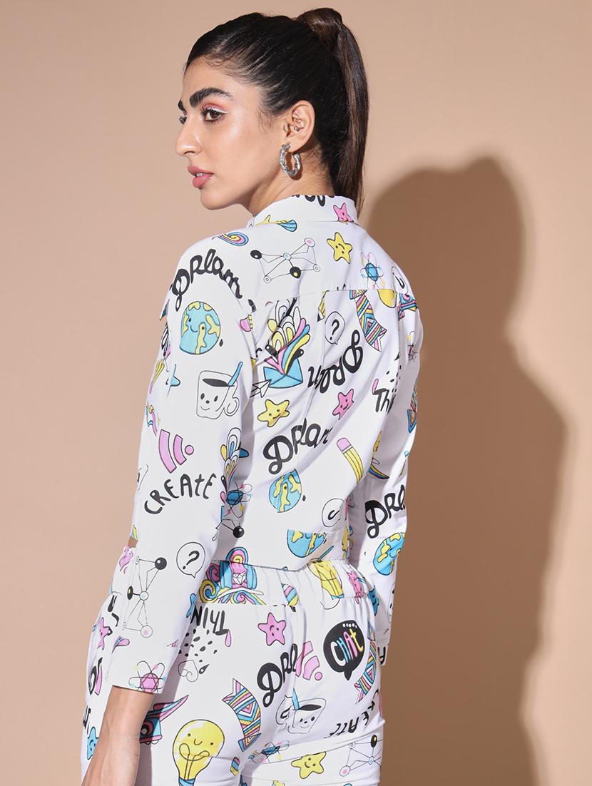 women white printed collared summer jacket - 21947446 - Standard Image - 3