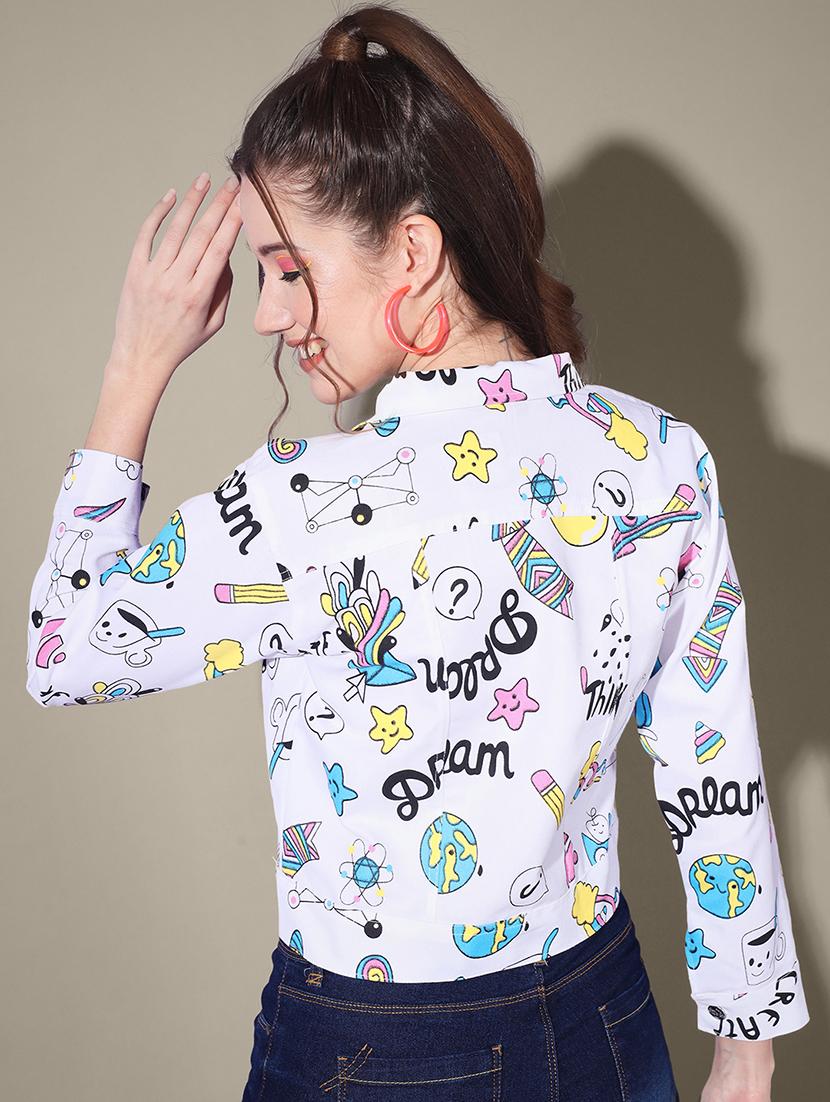 women printed collared denim summer jacket - 21947447 - Standard Image - 3