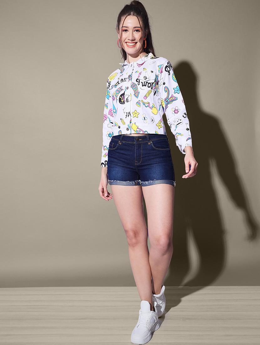 women printed collared denim summer jacket - 21947447 - Standard Image - 5