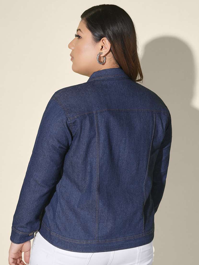 women solid collared denim summer jacket - 21947448 -  Standard Image - 3