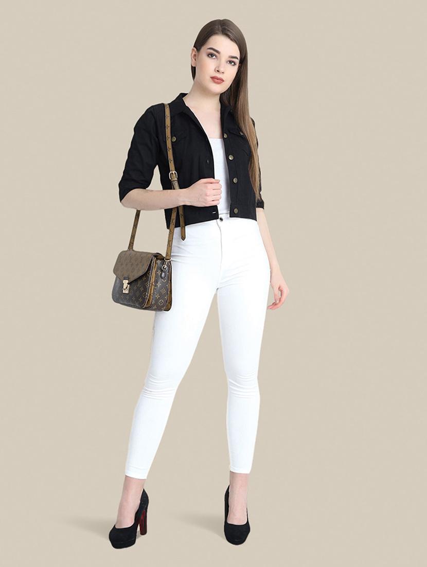 women solid collared denim summer jacket - 21947456 - Standard Image - 5