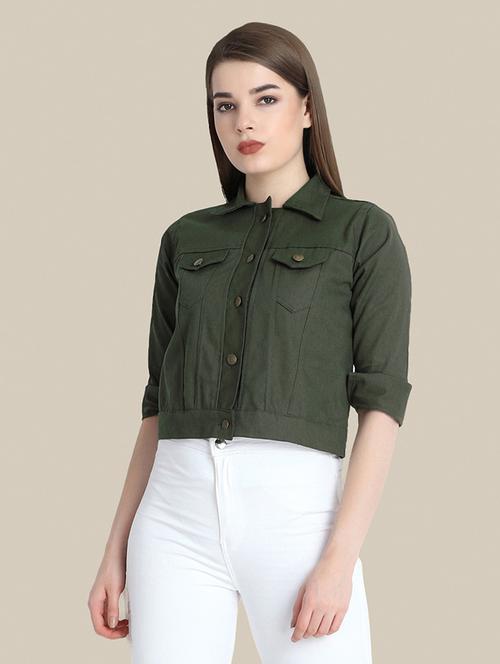 women solid collared denim summer jacket - 21947457 - Standard Image - 0