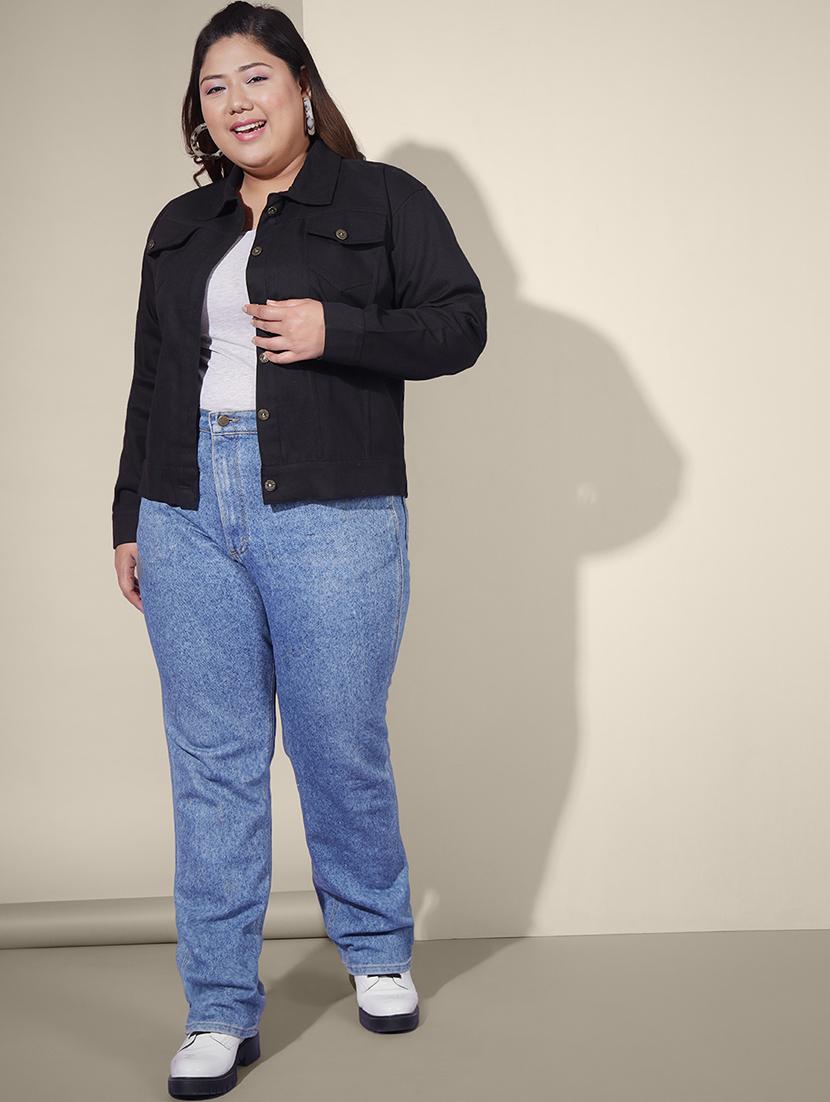 women plus size solid denim summer jacket - 21947460 - Standard Image - 5