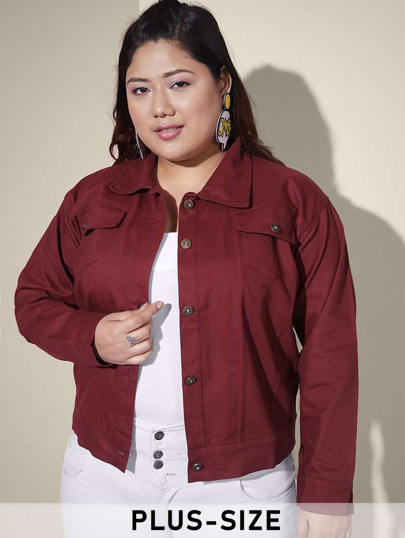 women solid collared denim summer jacket