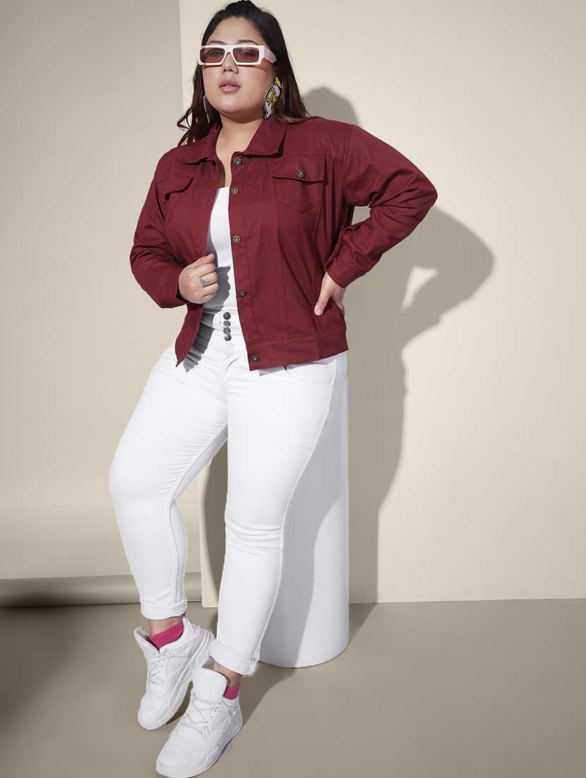 women solid collared denim summer jacket - 21947461 - Standard Image - 5