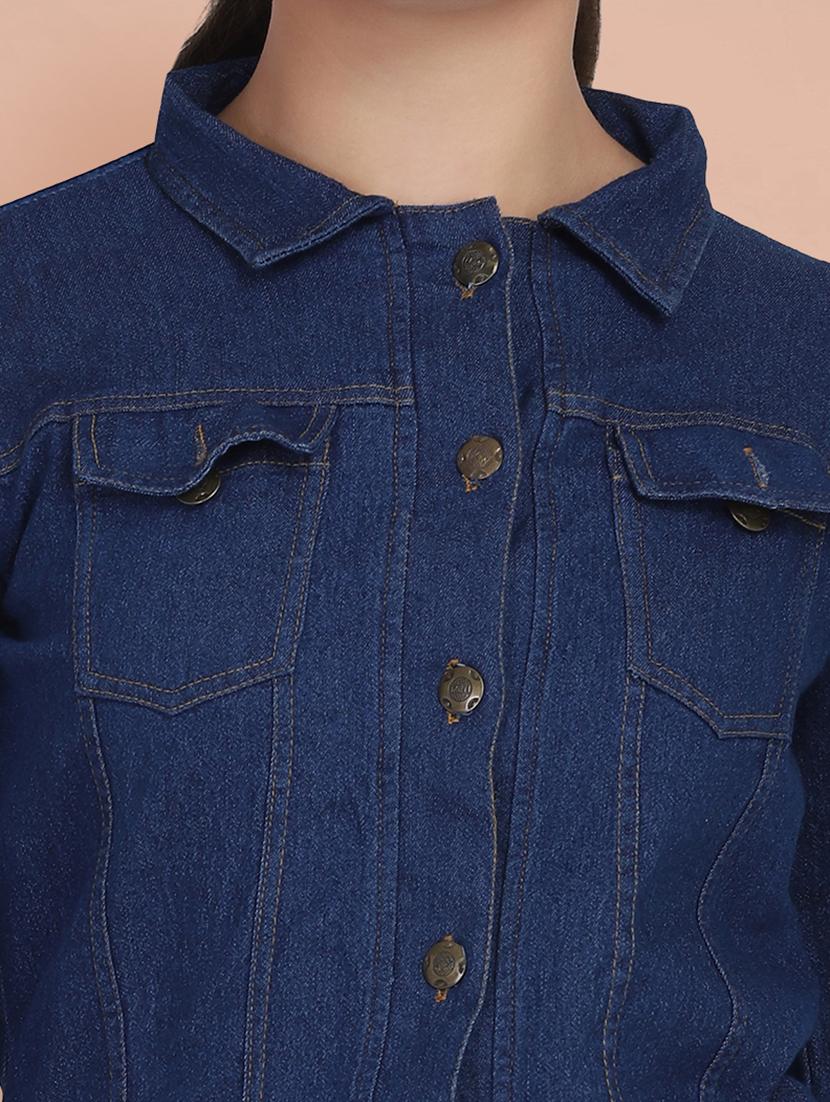 women solid collared denim summer jacket - 21947463 - Standard Image - 3