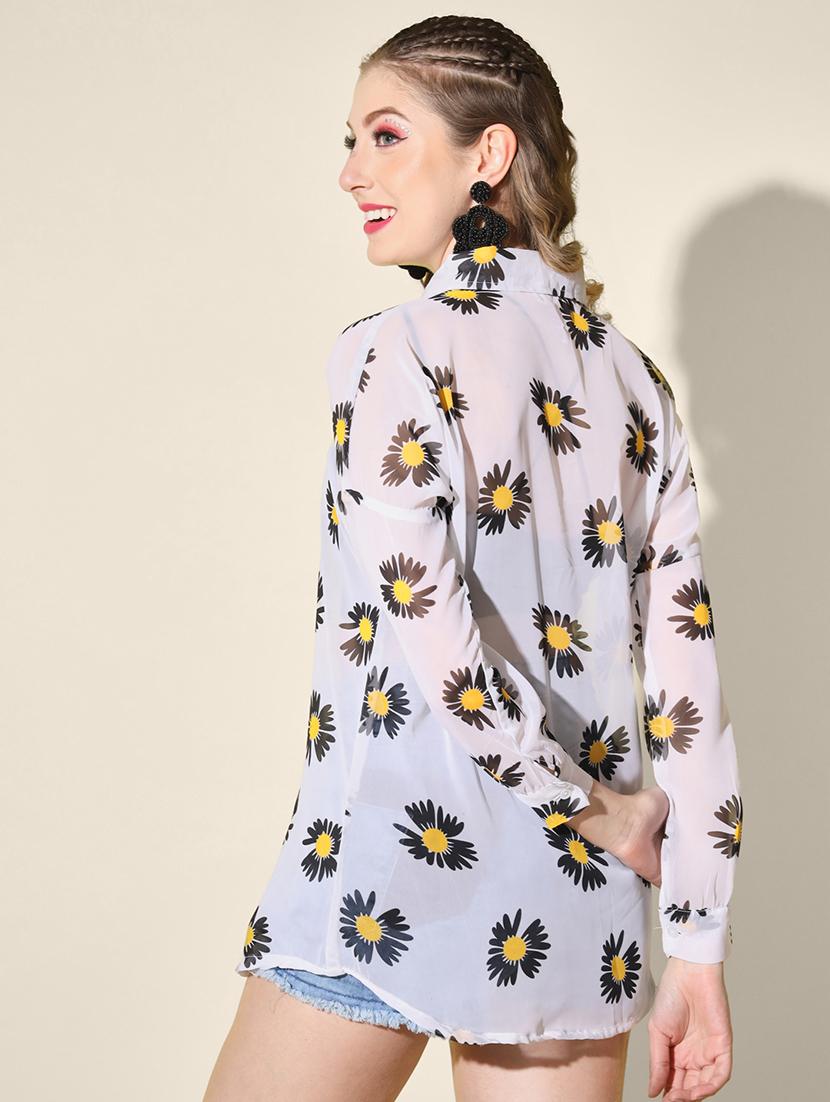 women white floral print collored long sleeve shirt - 21947476 - Standard Image - 3