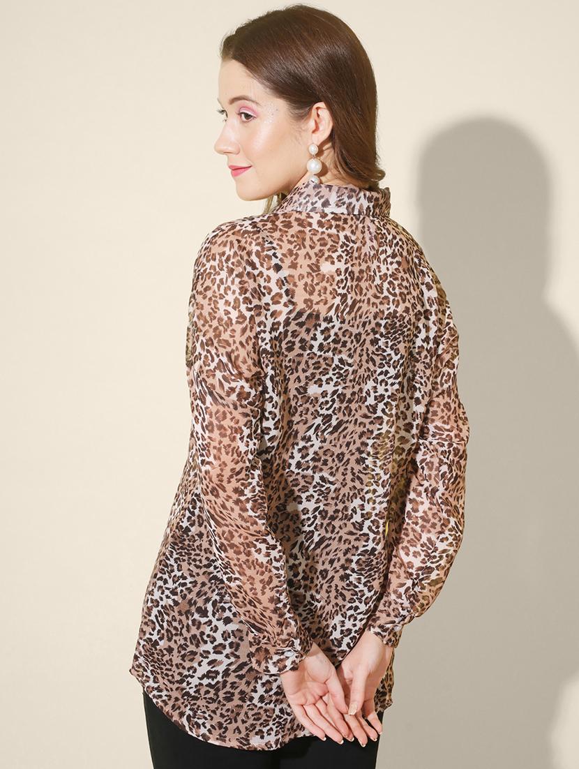 women animal print long sleeve collared shirt - 21947478 - Standard Image - 3