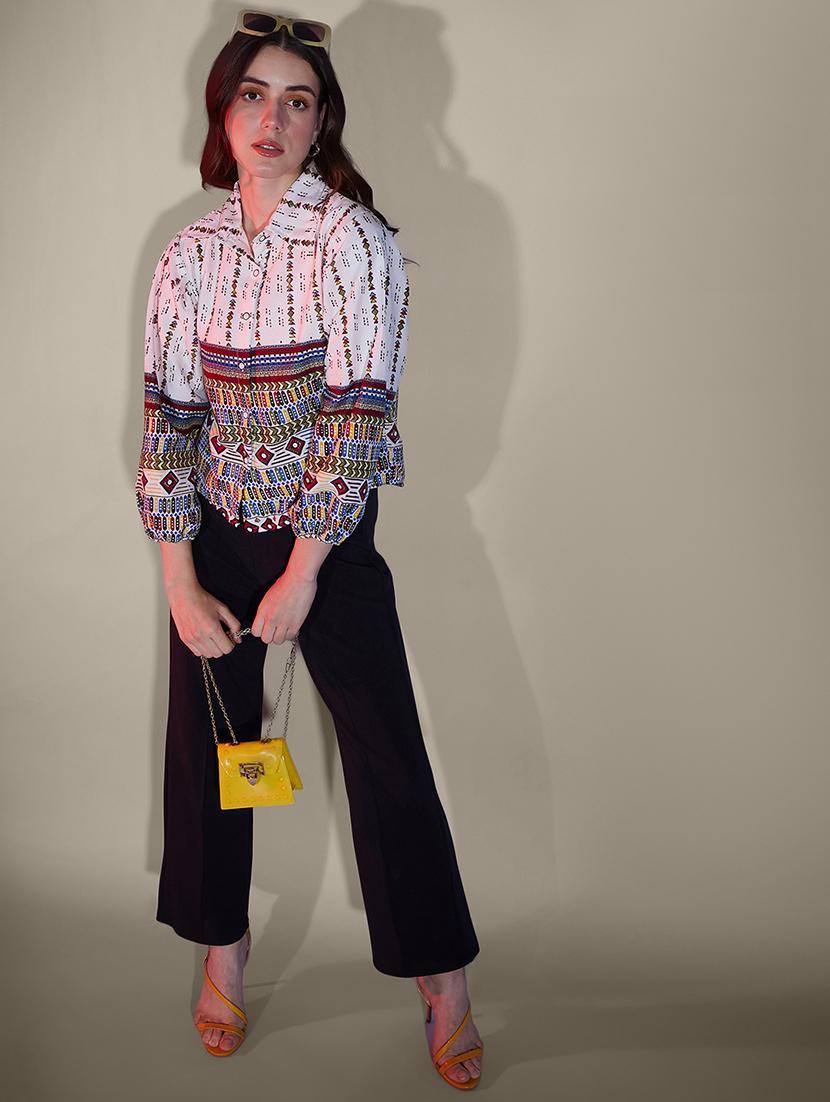 women printed collared puff sleeve regular shirt - 21947483 - Standard Image - 5