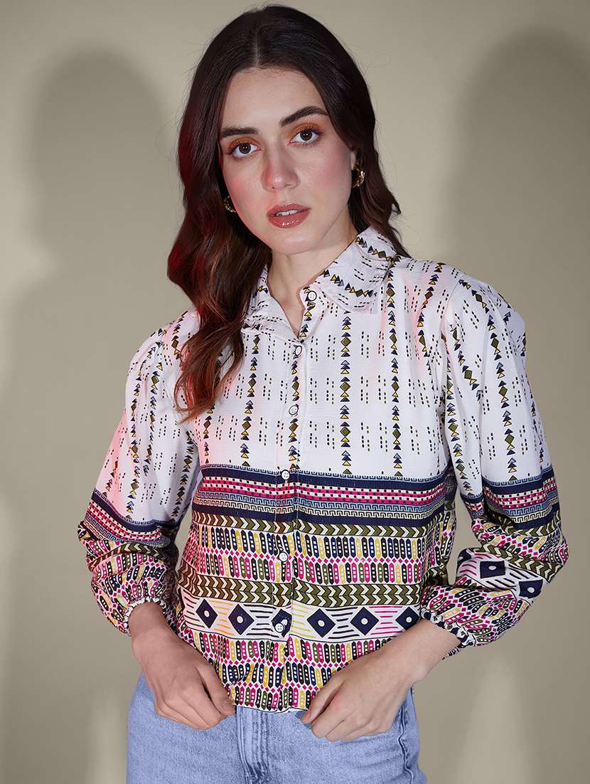 women printed puff sleeve collared regular shirt - 21947486 - Zoom Image - 0