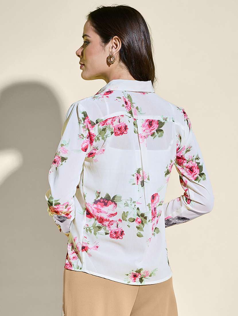 women floral print collared long sleeve regular shirt - 21947488 - Standard Image - 3