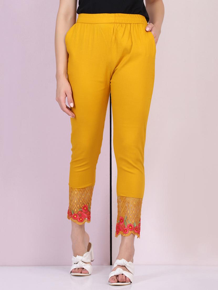 women embroidered hem mid rise tapered pant - 21947495 -  Zoom Image - 0