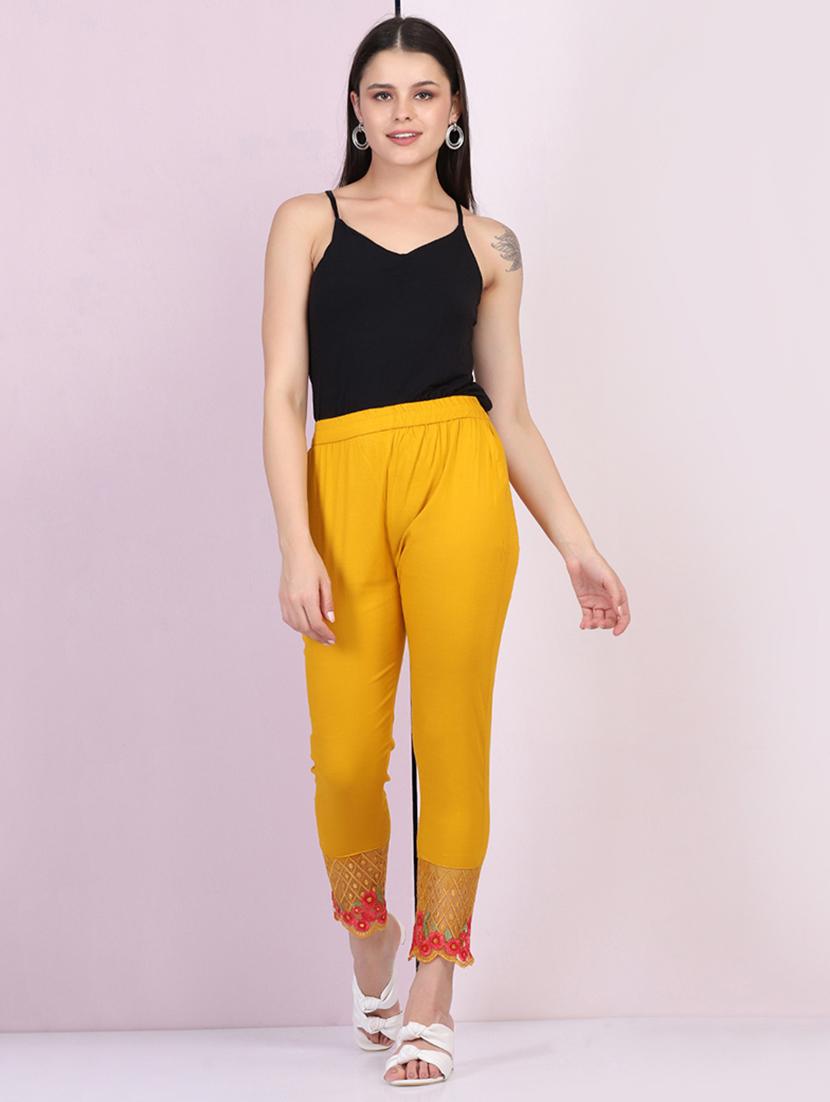 women embroidered hem mid rise tapered pant - 21947495 - Standard Image - 5
