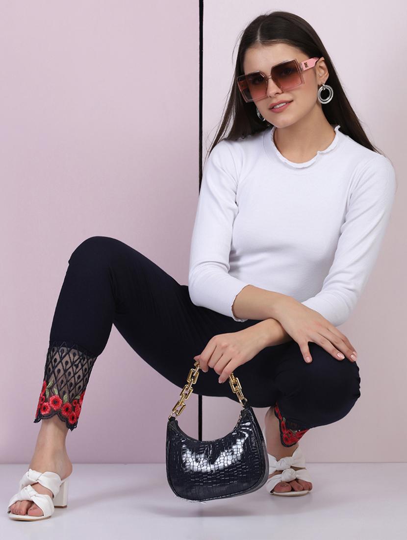 women embroidered hem mid rise tapered pant - 21947498 - Standard Image - 5