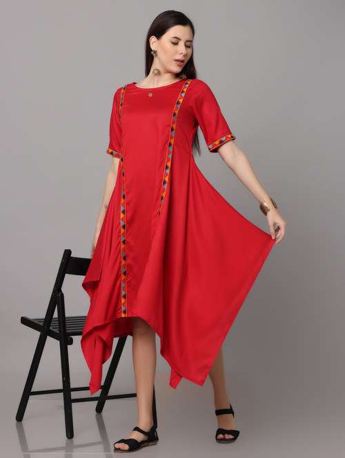 women red short sleeve asymmetric ethnic dress - 21947529 -  Standard Image - 0