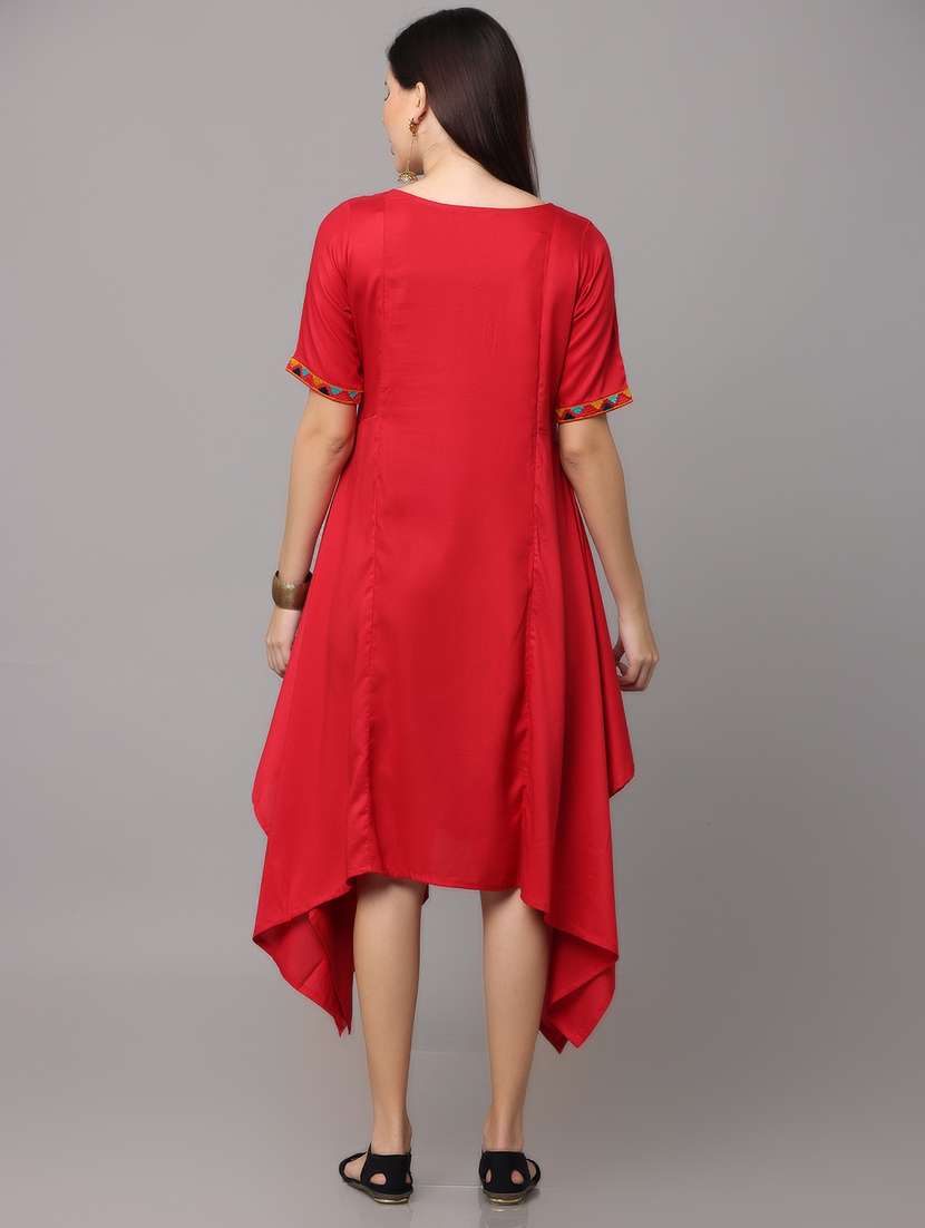 women red short sleeve asymmetric ethnic dress - 21947529 -  Standard Image - 3